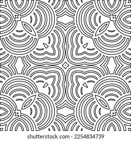 Stylish texture with figures from lines.
Abstract geometric black and white pattern for web page, textures, card, poster, fabric, textile. Monochrome graphic repeating design. 