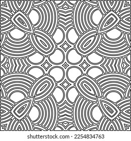 Stylish texture with figures from lines.
Abstract geometric black and white pattern for web page, textures, card, poster, fabric, textile. Monochrome graphic repeating design. 