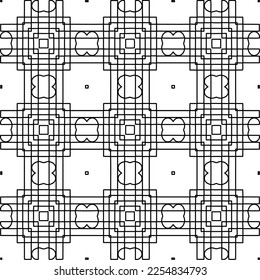 Stylish texture with figures from lines.
Abstract geometric black and white pattern for web page, textures, card, poster, fabric, textile. Monochrome graphic repeating design. 
