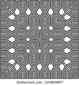 Stylish texture with figures from lines.
Abstract geometric black and white pattern for web page, textures, card, poster, fabric, textile. Monochrome graphic repeating design. 