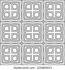 Stylish texture with figures from lines.
Abstract geometric black and white pattern for web page, textures, card, poster, fabric, textile. Monochrome graphic repeating design. 
