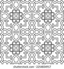 Stylish texture with figures from lines.
Abstract geometric black and white pattern for web page, textures, card, poster, fabric, textile. Monochrome graphic repeating design. 
