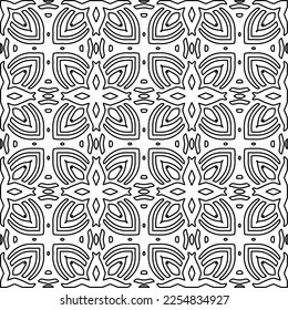 Stylish texture with figures from lines.
Abstract geometric black and white pattern for web page, textures, card, poster, fabric, textile. Monochrome graphic repeating design. 
