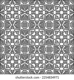 Stylish texture with figures from lines.
Abstract geometric black and white pattern for web page, textures, card, poster, fabric, textile. Monochrome graphic repeating design. 

