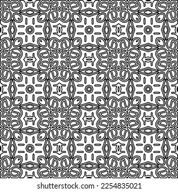 Stylish texture with figures from lines.
Abstract geometric black and white pattern for web page, textures, card, poster, fabric, textile. Monochrome graphic repeating design. 
