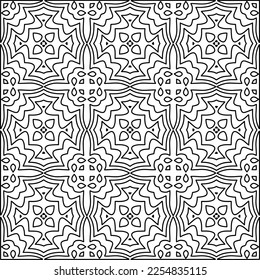 Stylish texture with figures from lines.
Abstract geometric black and white pattern for web page, textures, card, poster, fabric, textile. Monochrome graphic repeating design. 
