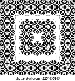 Stylish texture with figures from lines.
Abstract geometric black and white pattern for web page, textures, card, poster, fabric, textile. Monochrome graphic repeating design. 