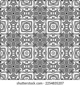 Stylish texture with figures from lines.
Abstract geometric black and white pattern for web page, textures, card, poster, fabric, textile. Monochrome graphic repeating design. 
