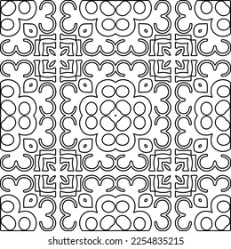 Stylish texture with figures from lines.
Abstract geometric black and white pattern for web page, textures, card, poster, fabric, textile. Monochrome graphic repeating design. 

