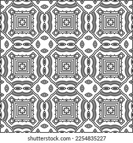 Stylish texture with figures from lines.
Abstract geometric black and white pattern for web page, textures, card, poster, fabric, textile. Monochrome graphic repeating design. 
