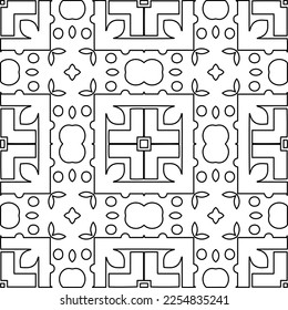 Stylish texture with figures from lines.
Abstract geometric black and white pattern for web page, textures, card, poster, fabric, textile. Monochrome graphic repeating design. 
