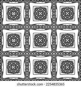 Stylish texture with figures from lines.
Abstract geometric black and white pattern for web page, textures, card, poster, fabric, textile. Monochrome graphic repeating design. 
