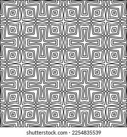 Stylish texture with figures from lines.
Abstract geometric black and white pattern for web page, textures, card, poster, fabric, textile. Monochrome graphic repeating design. 
