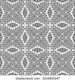 Stylish texture with figures from lines.
Abstract geometric black and white pattern for web page, textures, card, poster, fabric, textile. Monochrome graphic repeating design. 
