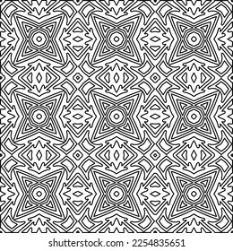 Stylish texture with figures from lines.
Abstract geometric black and white pattern for web page, textures, card, poster, fabric, textile. Monochrome graphic repeating design. 
