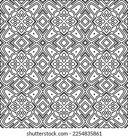 Stylish texture with figures from lines.
Abstract geometric black and white pattern for web page, textures, card, poster, fabric, textile. Monochrome graphic repeating design. 
