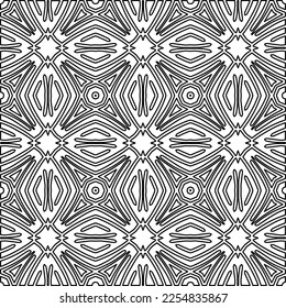 Stylish texture with figures from lines.
Abstract geometric black and white pattern for web page, textures, card, poster, fabric, textile. Monochrome graphic repeating design. 
