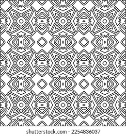 Stylish texture with figures from lines.
Abstract geometric black and white pattern for web page, textures, card, poster, fabric, textile. Monochrome graphic repeating design. 
