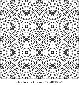 Stylish texture with figures from lines.
Abstract geometric black and white pattern for web page, textures, card, poster, fabric, textile. Monochrome graphic repeating design. 
