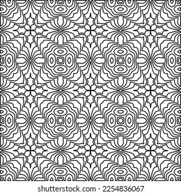 Stylish texture with figures from lines.
Abstract geometric black and white pattern for web page, textures, card, poster, fabric, textile. Monochrome graphic repeating design. 