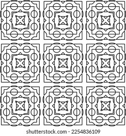 Stylish texture with figures from lines.
Abstract geometric black and white pattern for web page, textures, card, poster, fabric, textile. Monochrome graphic repeating design. 
