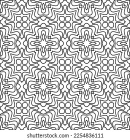 Stylish texture with figures from lines.
Abstract geometric black and white pattern for web page, textures, card, poster, fabric, textile. Monochrome graphic repeating design. 
