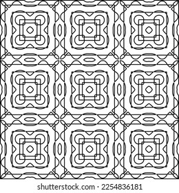 Stylish texture with figures from lines.
Abstract geometric black and white pattern for web page, textures, card, poster, fabric, textile. Monochrome graphic repeating design. 
