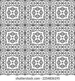 Stylish texture with figures from lines.
Abstract geometric black and white pattern for web page, textures, card, poster, fabric, textile. Monochrome graphic repeating design. 
