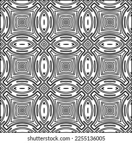 Stylish texture with figures from lines.
Abstract geometric black and white pattern for web page, textures, card, poster, fabric, textile. Monochrome graphic repeating design. 