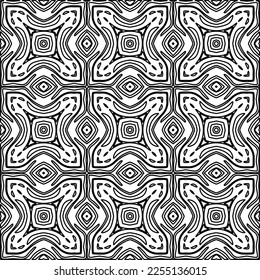 Stylish texture with figures from lines.
Abstract geometric black and white pattern for web page, textures, card, poster, fabric, textile. Monochrome graphic repeating design. 