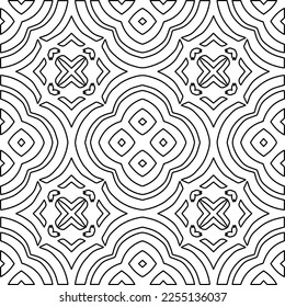 Stilvolle Textur mit Figuren aus Linien.
Abstraktes geometrisches Schwarz-Weiß-Muster für Webseiten, Texturen, Karten, Plakate, Gewebe, Textilien. Monochrome grafische Wiederholungsdesign. 