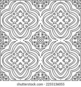Stylish texture with figures from lines.
Abstract geometric black and white pattern for web page, textures, card, poster, fabric, textile. Monochrome graphic repeating design. 