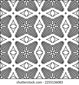 Stylish texture with figures from lines.
Abstract geometric black and white pattern for web page, textures, card, poster, fabric, textile. Monochrome graphic repeating design. 
