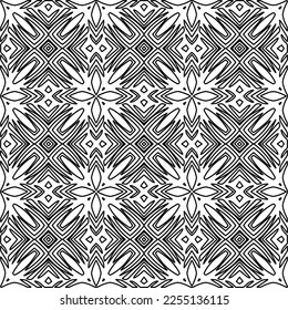 Stylish texture with figures from lines.
Abstract geometric black and white pattern for web page, textures, card, poster, fabric, textile. Monochrome graphic repeating design. 