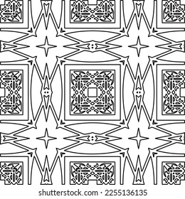 Stylish texture with figures from lines.
Abstract geometric black and white pattern for web page, textures, card, poster, fabric, textile. Monochrome graphic repeating design. 