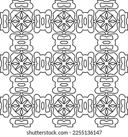 Stylish texture with figures from lines.
Abstract geometric black and white pattern for web page, textures, card, poster, fabric, textile. Monochrome graphic repeating design. 
