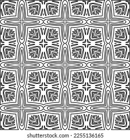 Stylish texture with figures from lines.
Abstract geometric black and white pattern for web page, textures, card, poster, fabric, textile. Monochrome graphic repeating design. 