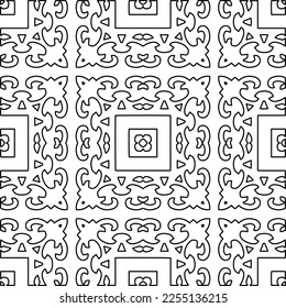 Stylish texture with figures from lines.
Abstract geometric black and white pattern for web page, textures, card, poster, fabric, textile. Monochrome graphic repeating design.