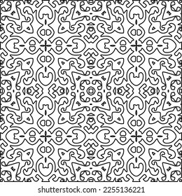 Stylish texture with figures from lines.
Abstract geometric black and white pattern for web page, textures, card, poster, fabric, textile. Monochrome graphic repeating design.