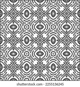 Stylish texture with figures from lines.
Abstract geometric black and white pattern for web page, textures, card, poster, fabric, textile. Monochrome graphic repeating design. 