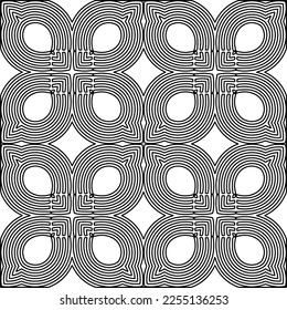 Stylish texture with figures from lines.
Abstract geometric black and white pattern for web page, textures, card, poster, fabric, textile. Monochrome graphic repeating design. 
