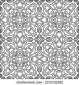 Stylish texture with figures from lines.
Abstract geometric black and white pattern for web page, textures, card, poster, fabric, textile. Monochrome graphic repeating design. 