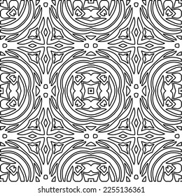 Stylish texture with figures from lines.
Abstract geometric black and white pattern for web page, textures, card, poster, fabric, textile. Monochrome graphic repeating design. 