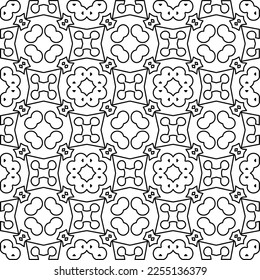 Stylish texture with figures from lines.
Abstract geometric black and white pattern for web page, textures, card, poster, fabric, textile. Monochrome graphic repeating design. 
