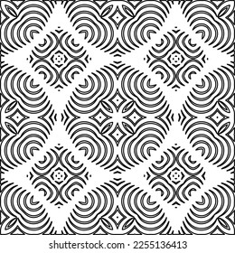 Stylish texture with figures from lines.
Abstract geometric black and white pattern for web page, textures, card, poster, fabric, textile. Monochrome graphic repeating design. 
