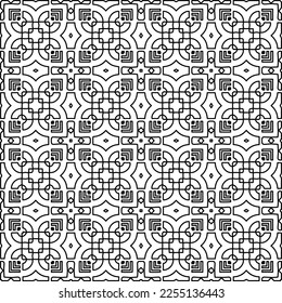 Stylish texture with figures from lines.
Abstract geometric black and white pattern for web page, textures, card, poster, fabric, textile. Monochrome graphic repeating design.