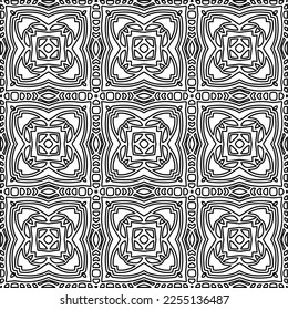 Stylish texture with figures from lines.
Abstract geometric black and white pattern for web page, textures, card, poster, fabric, textile. Monochrome graphic repeating design. 
