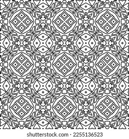 Stylish texture with figures from lines.
Abstract geometric black and white pattern for web page, textures, card, poster, fabric, textile. Monochrome graphic repeating design. 
