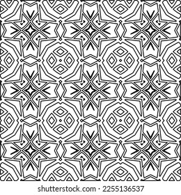 Stylish texture with figures from lines.
Abstract geometric black and white pattern for web page, textures, card, poster, fabric, textile. Monochrome graphic repeating design. 
