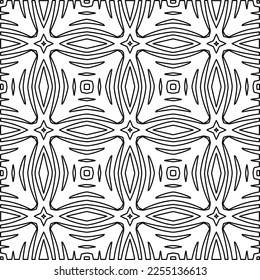 Stylish texture with figures from lines.
Abstract geometric black and white pattern for web page, textures, card, poster, fabric, textile. Monochrome graphic repeating design. 